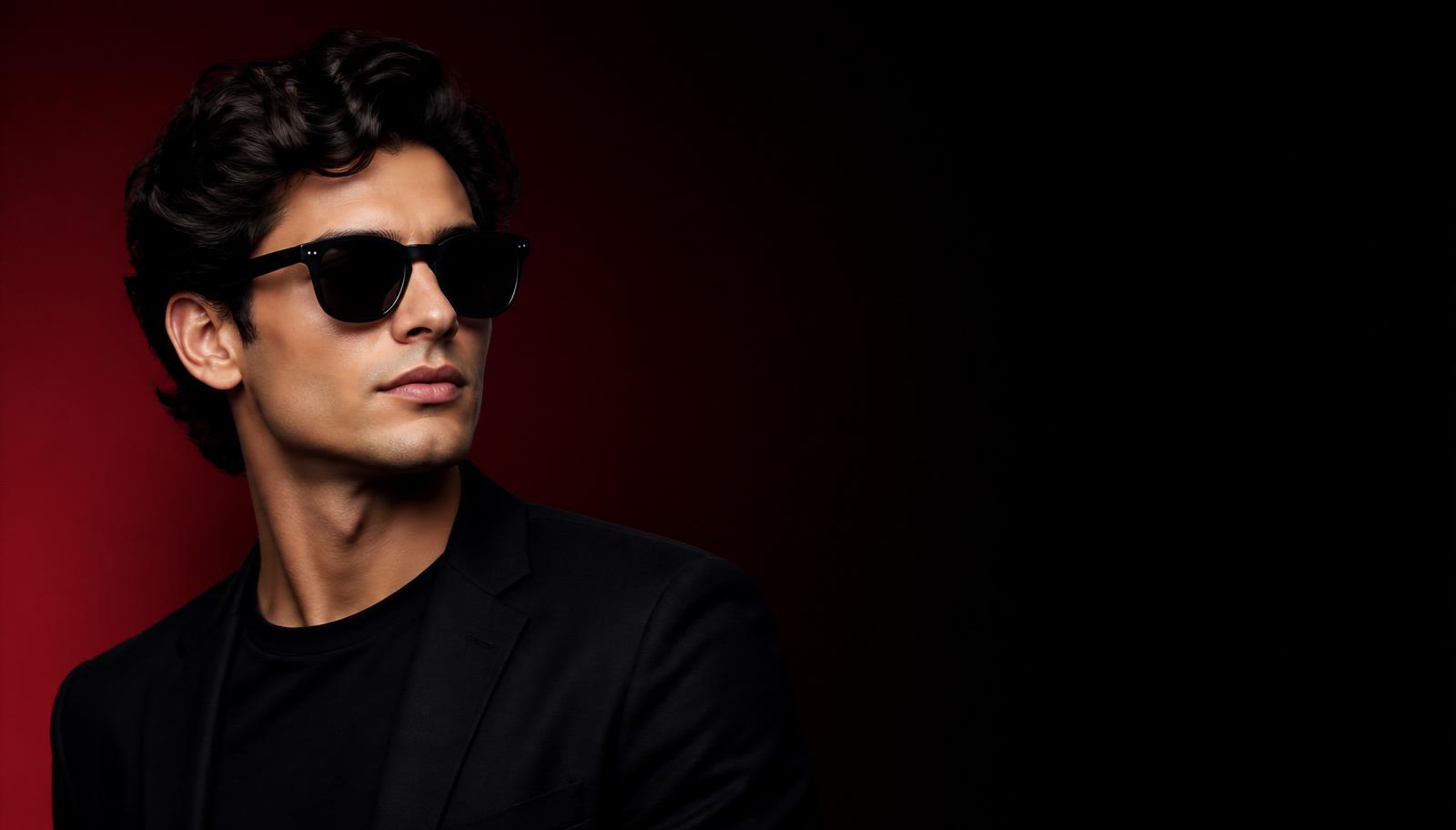 Model wearing stylish black sunglasses